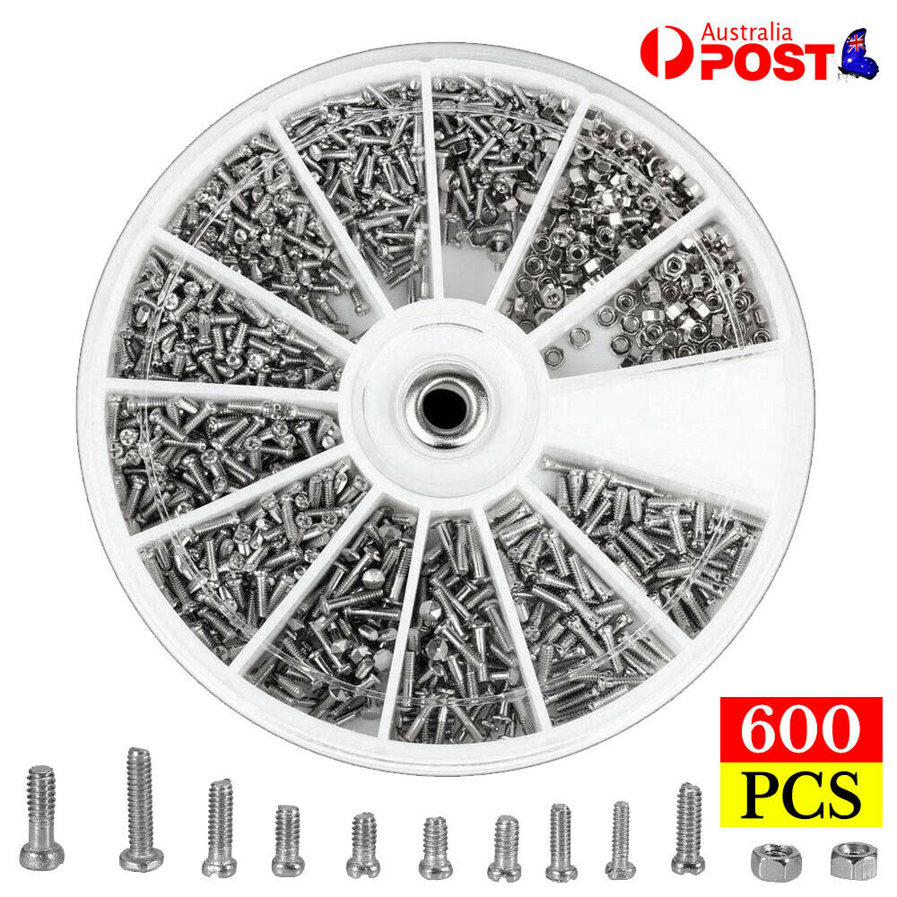 600pcs Mini Screws Nuts Stainless Steel M1 M1.2 M1.4 M1.6 Repairing Box Set