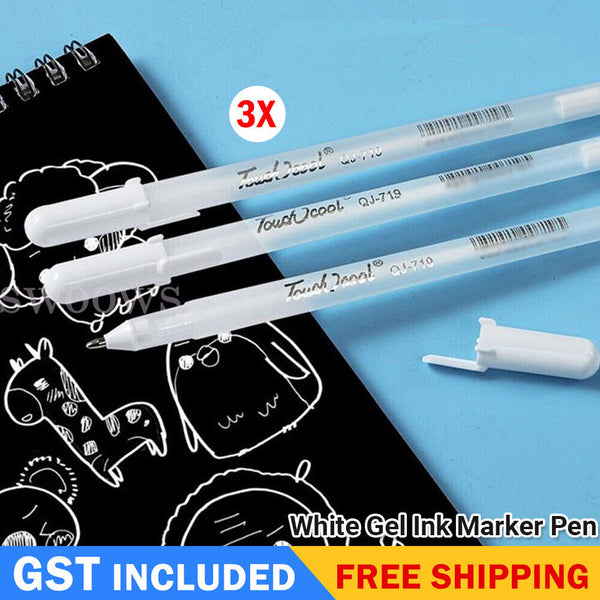 3Pcs White Gel Ink Marker Pen Drawing Art Fine Tip Sketching Painting Tool 0.8mm