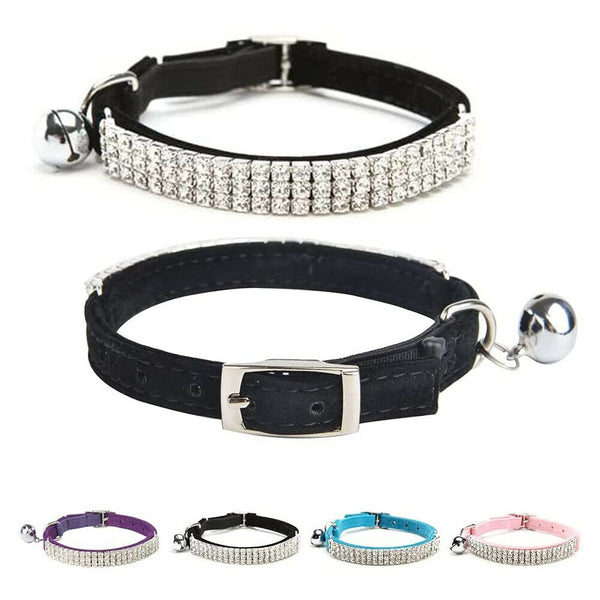 Collar Suede Cat Kitten Puppy Pet Safety Release Adjustable Rhinestone 4 colours