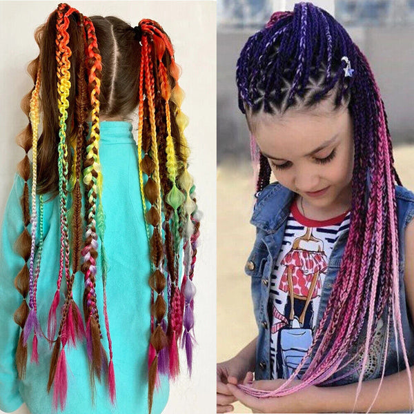 UP5x Ponytail Long Braids Colorful Band Pigtail Synthetic Braided Hair Extension