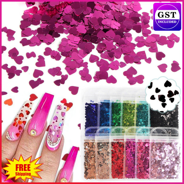 3D Holographic Laser Heart Shape Glitter Sequins Design Nail Art Design Stickers