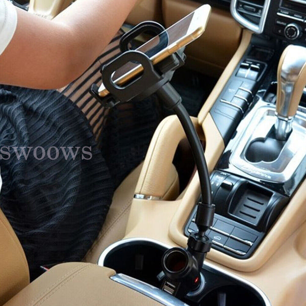 New Car Cigarette Lighter Socket Dual USB Charger Phone Mount Holder