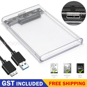 Hard Drive Enclosure USB 3.0 To SATA 2.5" External HDD SSD Case Disk TRANSPARENT