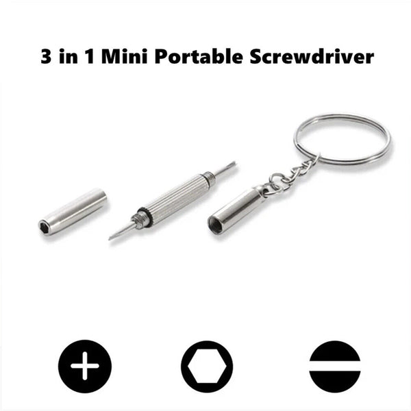 Mini Screwdriver 3 in 1 Keychain Glasses Watch Phone Screw Repair Tool Keyring