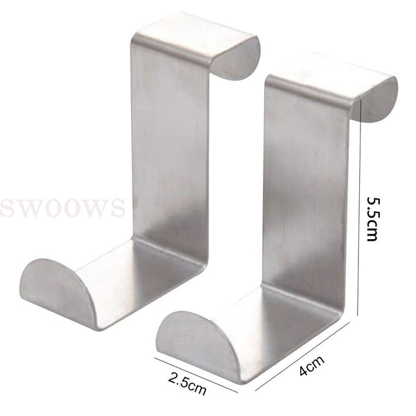 2/10 Stainless Steel Over the Door Hooks Kitchen Towel Holder Clothes Bag Hanger