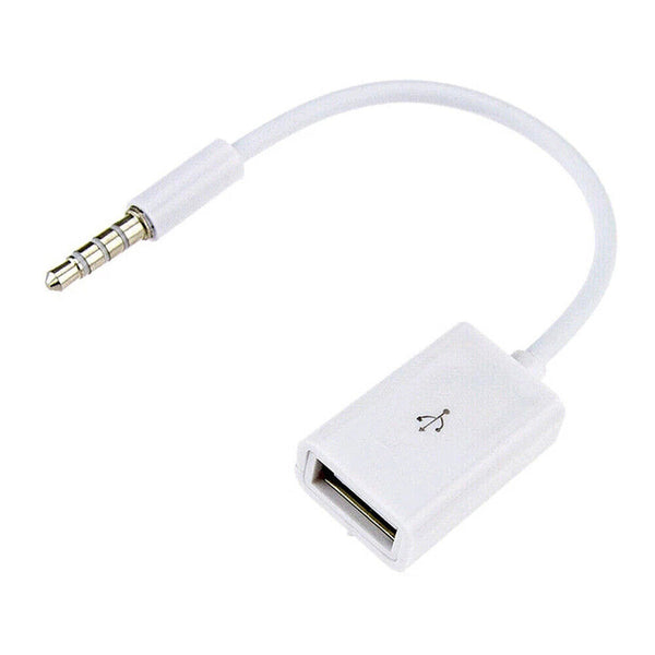 Male Cable Plug AUX Jack 3.5mm Audio to USB 2.0 Female Converter Cord Play MP3