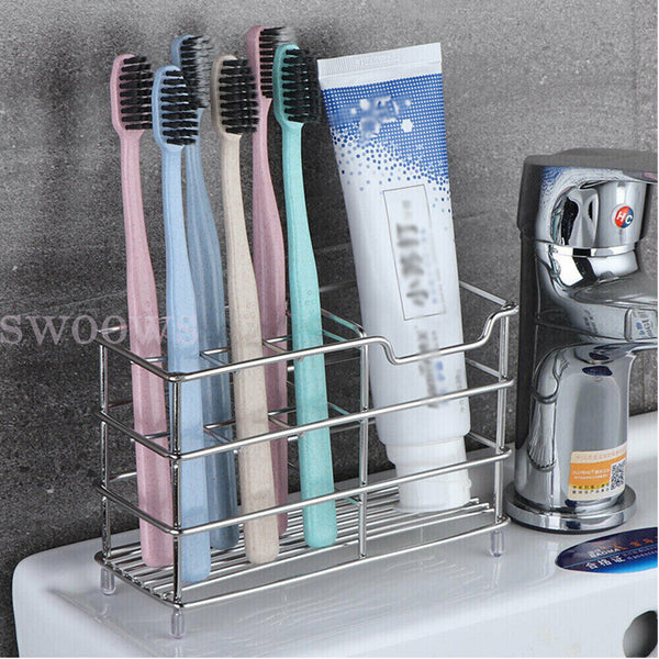 Non-Slip Organizer Toothbrush Holder Stainless Steel Stand Bathroom Toothpaste