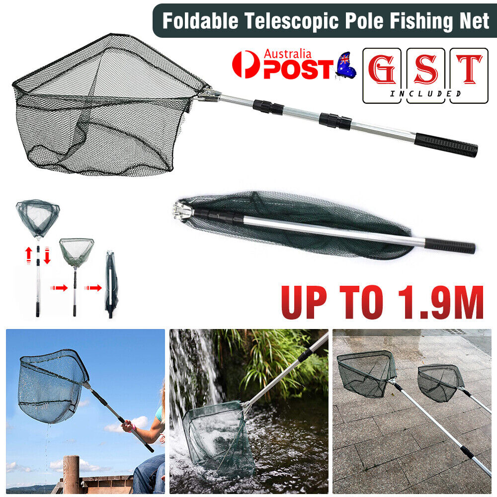 Fishing Net Landing Mesh Fish Catch Tool Telescopic Pole Folding Handle Foldable