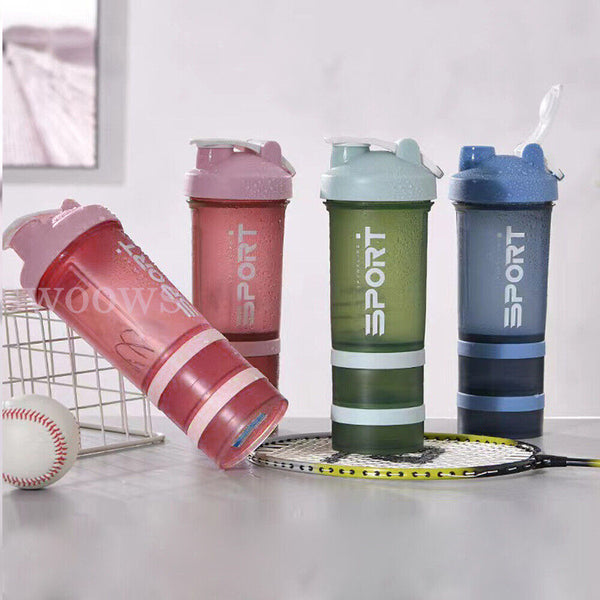 Powder Milkshake Drink Cup Sport Water bottle 500ml 3 tier Protein Shaker Pill