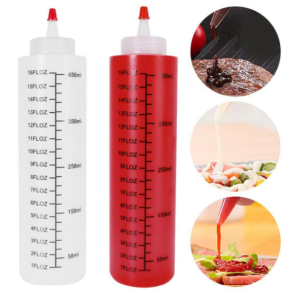 6pcs 250/450ML Sauce Bottle Measuring Squeeze Crafts Bottle Condiment Dispenser