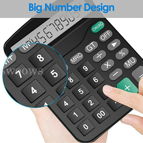 Solar Electronic Desk Calculator Extra Large Display Business Battery 12 Digit