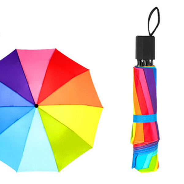 Unisex Manual Fashion Rainbow Compact Rainproof Three-folding Classic Umbrella