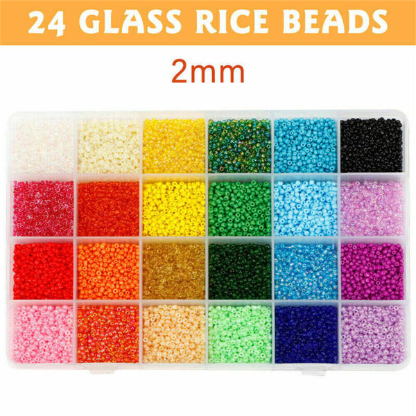 24000X Glass Seed Beads 24 Colors Loose Beads Kit DIY Making Bracelet Beads 2mm