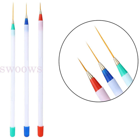 3pcs Nail Art Tips Painting Gel Liner UV Acrylic Striping Drawing Brush Pen