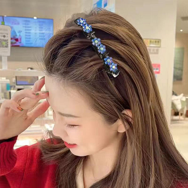 Sparkling Crystal Stone Braided Hair Clips Double Bang Hair Clip Accessories