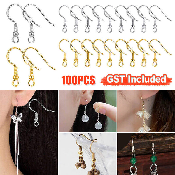 100/200PCS Sterling Silver Hooks Hypoallergenic Ear Wires DIY Earrings Jewelry