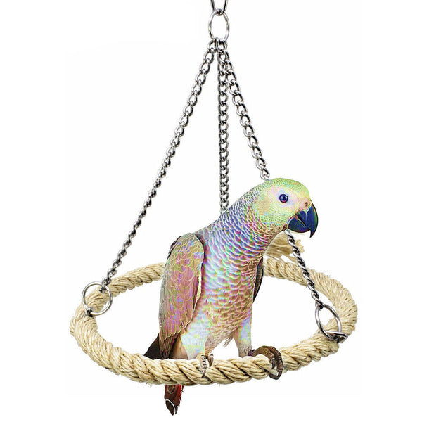 Parrot Rope Ring Swing Toys Budgie Cockatiel Hanging Cage Hammock Perch Bird Toy