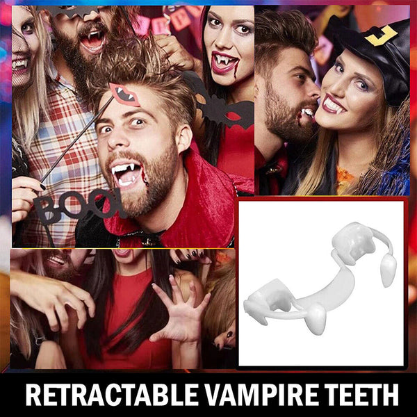 Retractable Vampire Teeth Halloween Cosplay Makeup Zombie Horrific Tooth Fangs