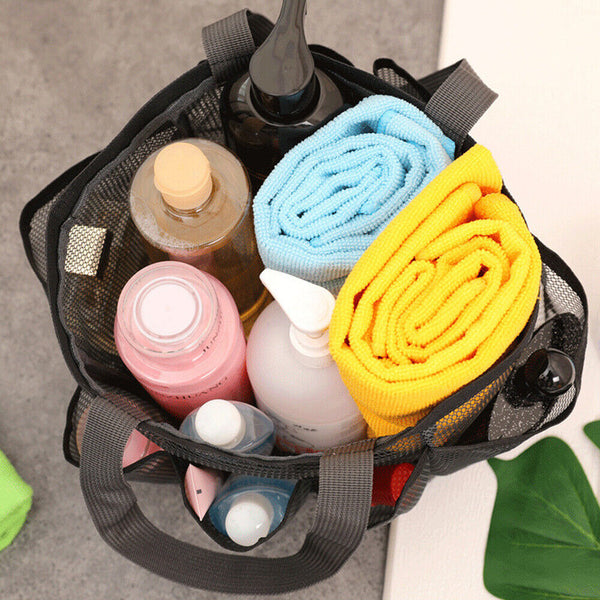 Portable Mesh Shower Bag Caddy 8 Pocket Bathroom Tote Toiletry Bath Organizer