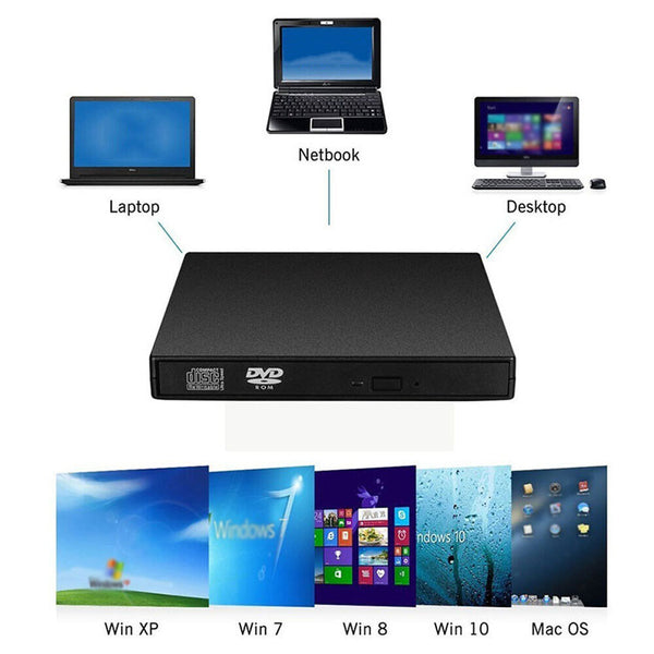 Portable Drive Writer USB External CD DVD Player For PC/Laptops Mac Windows 11 9