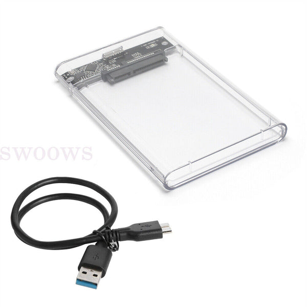 Hard Drive Enclosure USB 3.0 To SATA 2.5" External HDD SSD Case Disk TRANSPARENT