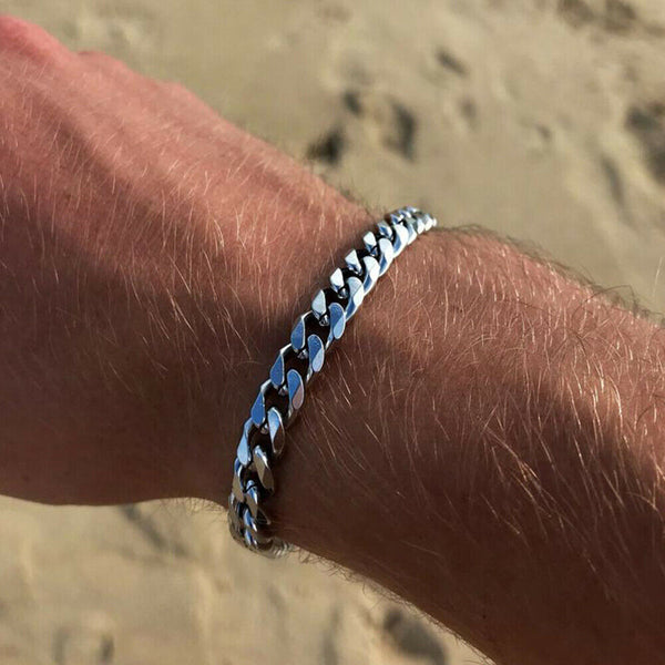 Men's Chain Bracelet Stainless Steel Curb Cuban Link Chain Bangle 7mm 11mm