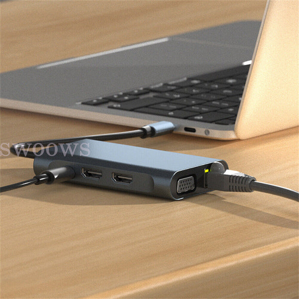 USB C To Dual HDMI Adapter USB C Docking Station 8 In 1 Triple Display USB C