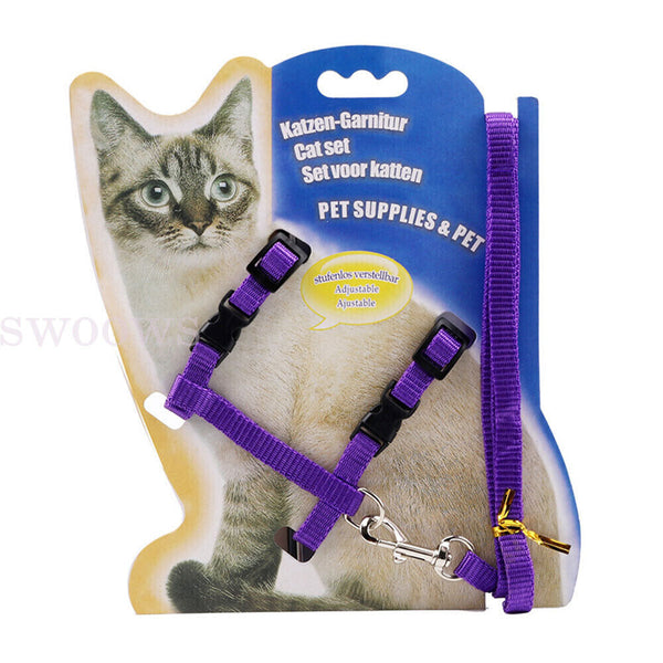 Pet Kitten Cat Walking Harness Lead Nylon Leash Safety Clip Adjustable Collar