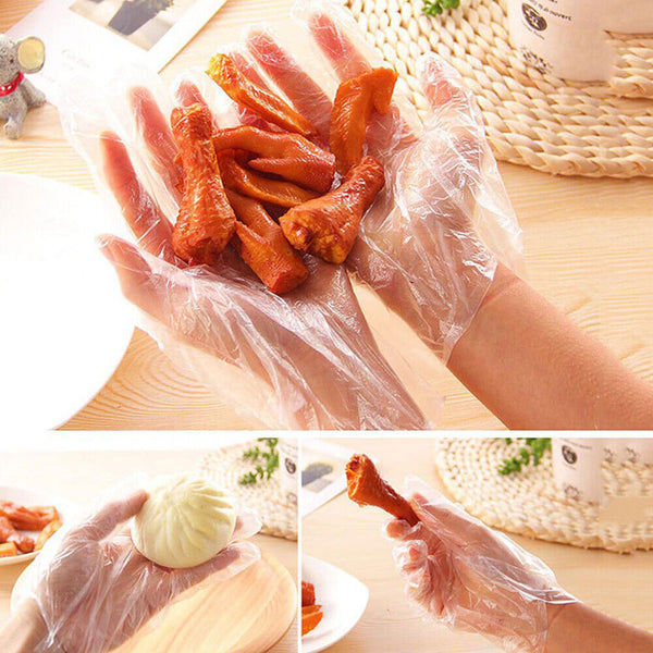 100pcs Disposable Plastic Gloves Transparent Food Handling Hygienic Clear Bulk