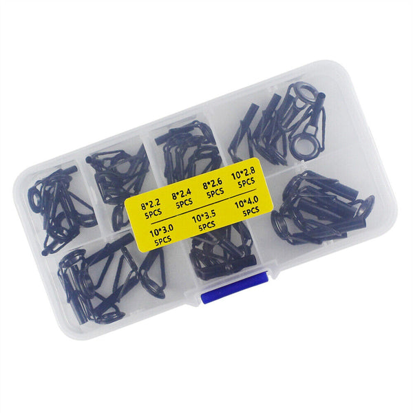 35PCS Ceramic Fishing Rod Guide Tips Top Eye Rings Line Repair Kit 7 Sizes Set