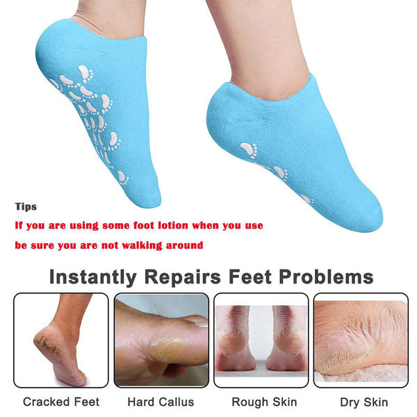 1 Pair Moisturising Spa Gel Socks Cracked Foot Dry Hard Skin Care Protector Blue