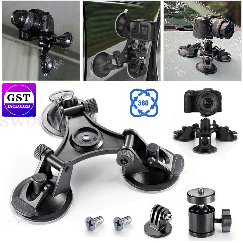 Triple Suction Cup Car Holder Mount for GoPro Hero 10 9 8 7 6 5 DJI OSMO Camera