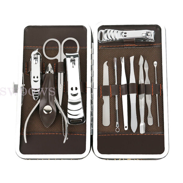 12PCS Nail Clippers Set Stainless Manicure Pedicure Kit Cuticle Grooming Case AU