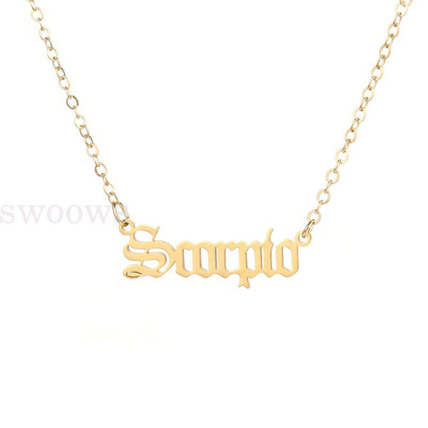 Horoscope Zodiac Star Sign Pendant Old English Necklace Gold Jewellery Chain