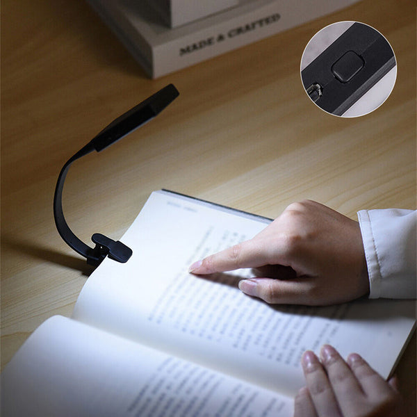 LED  Book Reading Light Lamp USB Rechargeable Flexible Clip On Bed Desk Table