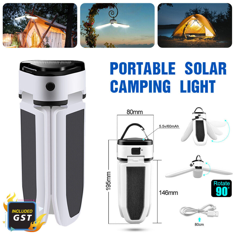 Solar Camping Light LED Lantern Tent Lamp USB Rechargeable Outdoor Hiking Lights