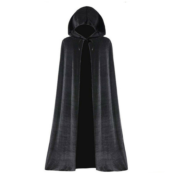 Adult Black Hooded Cape Robe Cloak Vampire Halloween Cosplay Costume Party S-XL