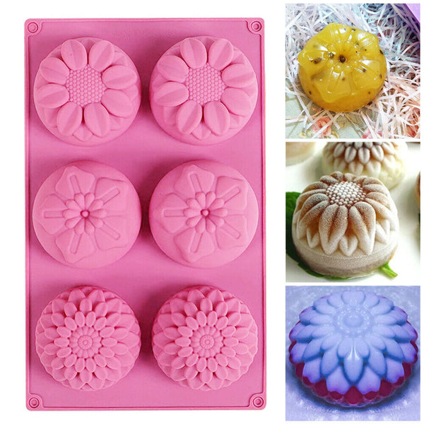 6 Cavity Flower Shaped Silicone DIY Handmade Soap Candle Cake Mold Supplies