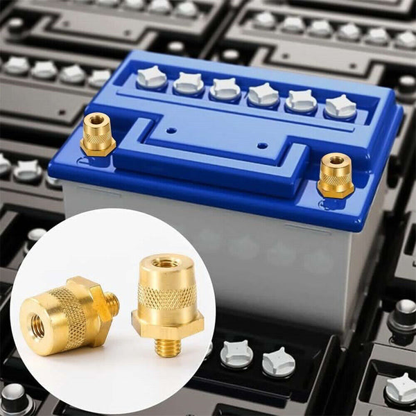 2pcs M8 Battery Terminal Connector Brass Tone Post Adapter/Stud Screws Nuts AU