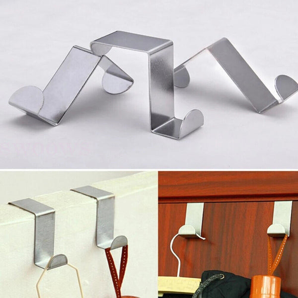 2/10 Stainless Steel Over the Door Hooks Kitchen Towel Holder Clothes Bag Hanger