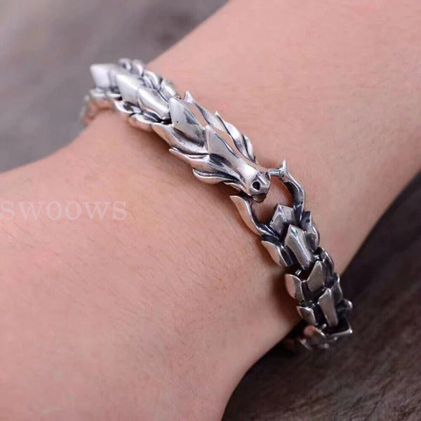 Viking Dragon Link Chain Bracelet Cool Stainless Steel Ouroboros Bangle Gift Men