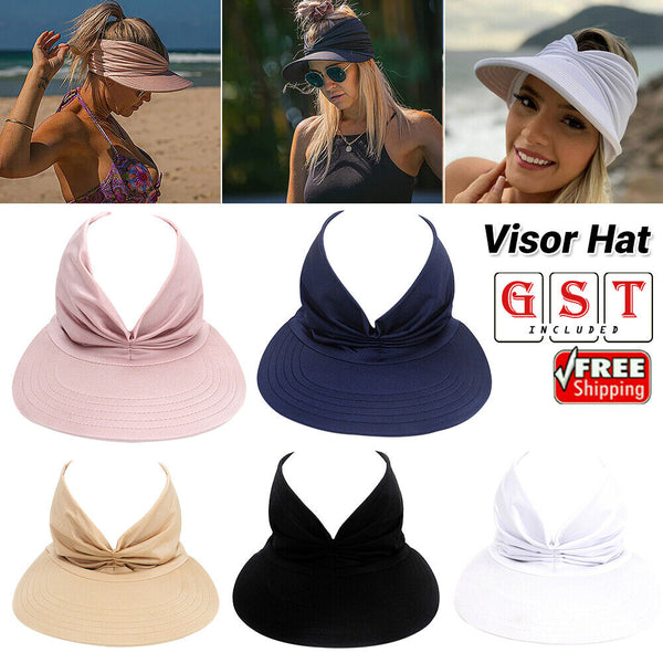 1/2x Women's Visor Hat Swimming Cap Beach Pony Tail Sun Wide Brim Summer Sport
