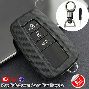 Black Carbon Fiber Key Fob Cover Case For Toyota RAV4 Camry CHR Highlander Prado