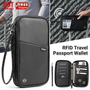 RFID Travel Passport Wallet, Family Passport Holder with Hand Strap, RFID Blocki