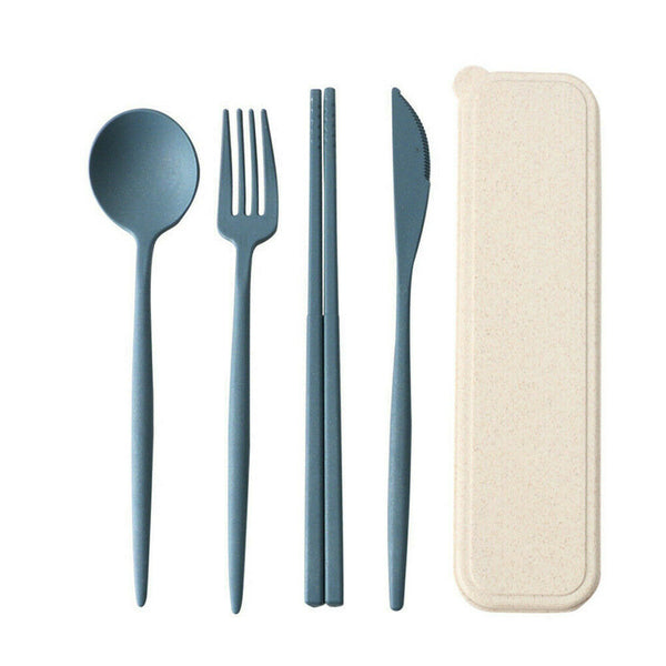 Portable Reusable Spoon Fork Travel Chopsticks Straw Box Tableware Cutlery Set