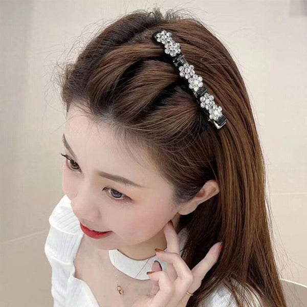 Sparkling Crystal Stone Braided Hair Clips Double Bang Hair Clip Accessories