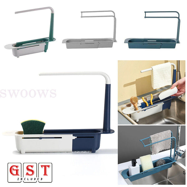 2x Telescopic Sink Rack Storage Holder Kitchen Expandable Drain Basket Organizer