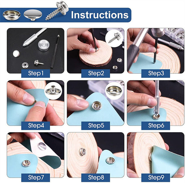 Snap Fastener Stainless Steel Cap 15mm Canvas Screw Press Stud Kit Boat Cover