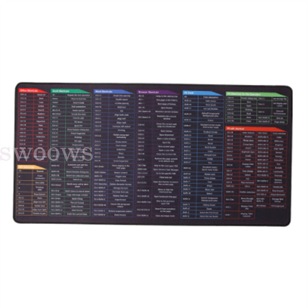 Large Shortcut Mouse Pad Extended Office Mouse Pad with Stitched Edges Wat