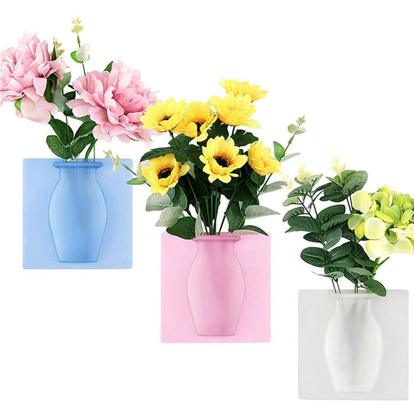 Silicone Sticky Vase Wall Fridge Magic Flower Plant Pot Glass Mirror Decoration